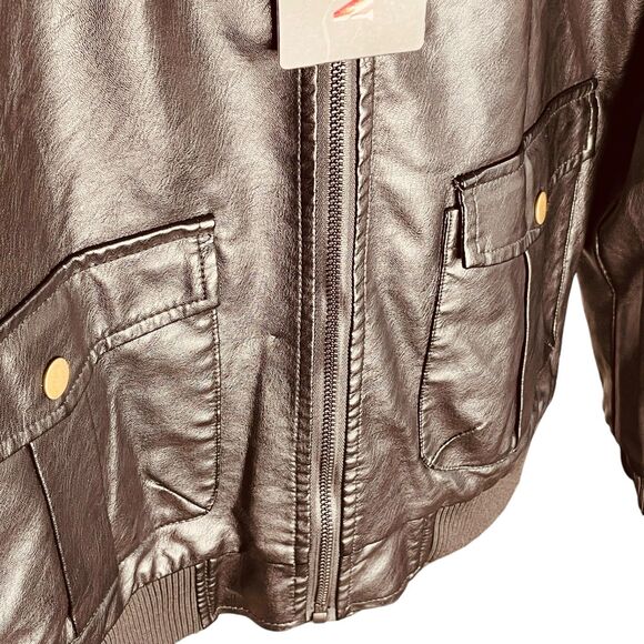 WenVen | Black Faux Leather Military Patch Bomber Jacket Size S | NWT - Picture 10 of 12